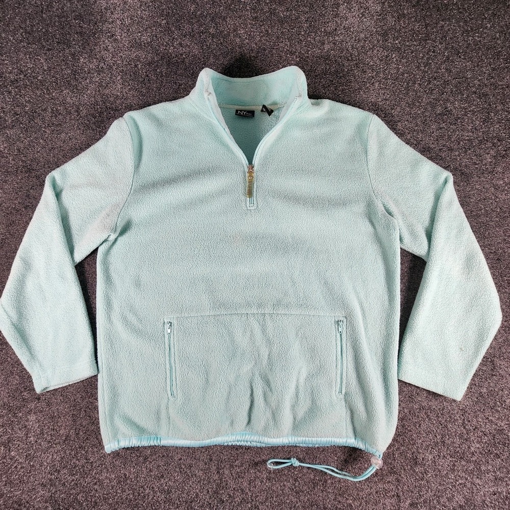 New York & Company Sweater Women's M Quarter Zip Mock Neck Light Blue Preppy - Picture 2 of 8